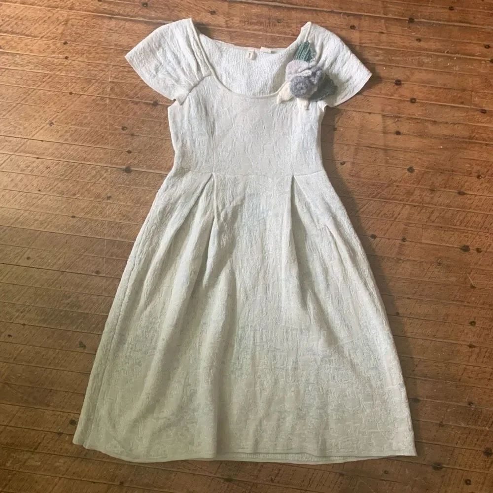 Moth Anthropologie wool cream flower embellished retro XS dress